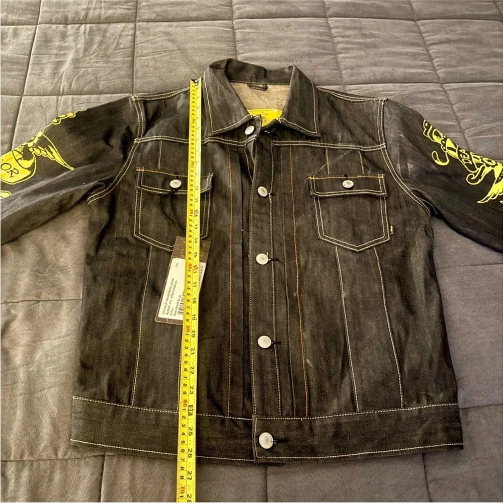 Ed Hardy Black Jacket with Vibrant Yellow Tattoo Inspired Skull Design NWT - Picture 6 of 10